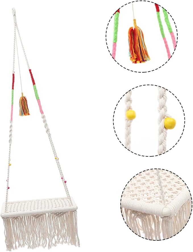 Yardwe Bohemia Style Hanging Cat Bed Macrame Hammock Rope Swing for Indoor Cats Wear Resistant Cozy Resting Nest Kitten Swing Pet Furniture
