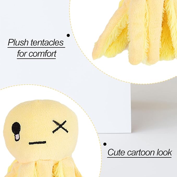 Andiker Octopus-Shaped Plush Toys with Crinkle Paper - Interactive Cat Toys for Indoor Scratching and Chewing - Kitten Gifts and Cat Lovers (Yellow)