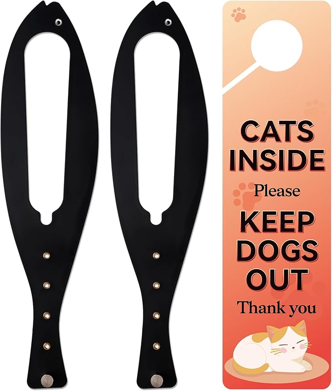 TGIOW Cat Door Latch, 2 Pcs Cat Door Stopper Pet Door Latch to Keep Dog Out of Litter Box and Food, Door Prop for Cat with 5 Adjustable Size Strap 2.5-6" Wide, No Measuring, Easy to Install, Black