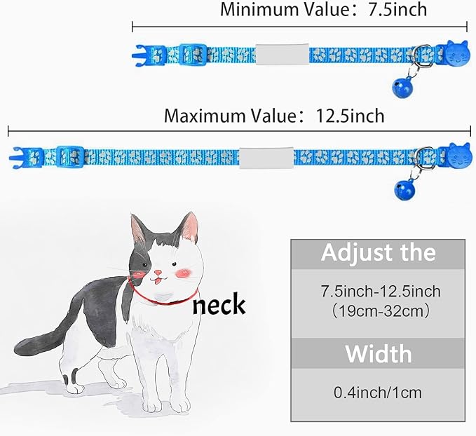 CAMAL 2 Pack Reflective Cat Collar Personalized, Custom Breakaway Cat Collar with Stainless Steel Pet ID Tag, Adjustable Cat Collars with Name and Phone Number for Cat Kitten Puppy