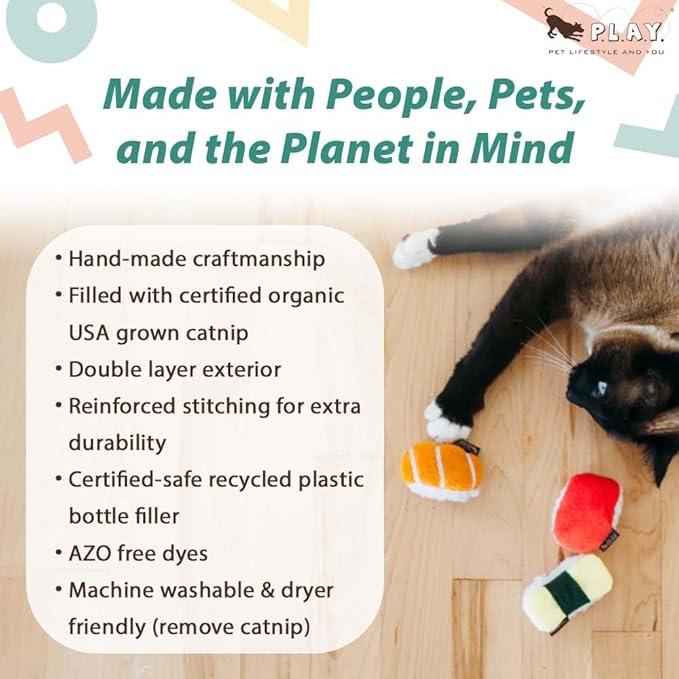 P.L.A.Y. PET Lifestyle and You Feline Frenzy Sassy Sushi Plush Squeaky CAT Toy