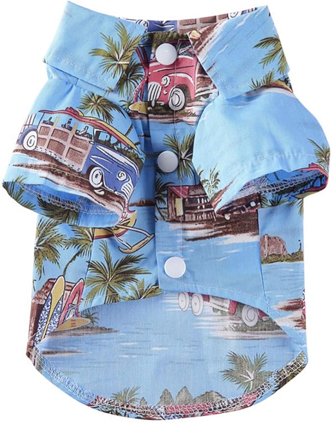 Tangpan Hawaiian Beach Coconut Tree Print Dog Shirt Summer Camp Shirt Clothes (XS-10#, Light Blue)
