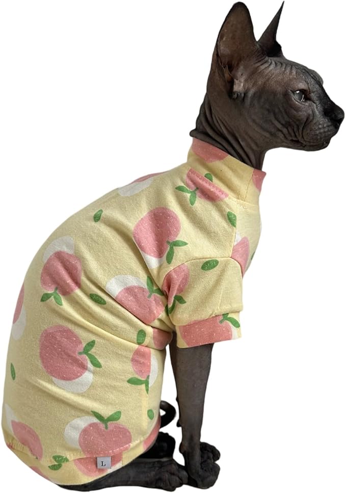 Limited Edition Sphynx Cat Cotton T-Shirts Hairless Cat Sweatshirt Pet Kitten Clothes Round Collar Kitten Shirts Vest Cats & Small Dogs Apparel (Peach, XL (10-12 lbs))