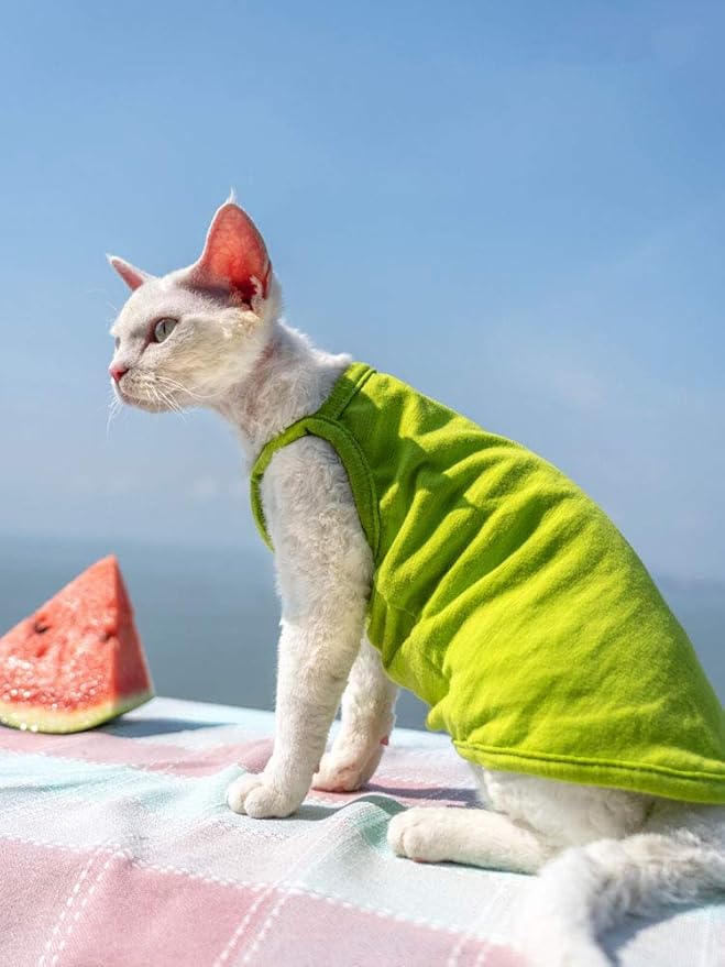 Hairless Cats Solid Cotton Camisole, Breathable Summer Tank Tops for Sphynx, Cornish Rex, Devon Rex, Peterbald, Cat Wear Hairless Cat Clothes Soft Skin-Friendly Cats Apparel Assorted Colors and Sizes