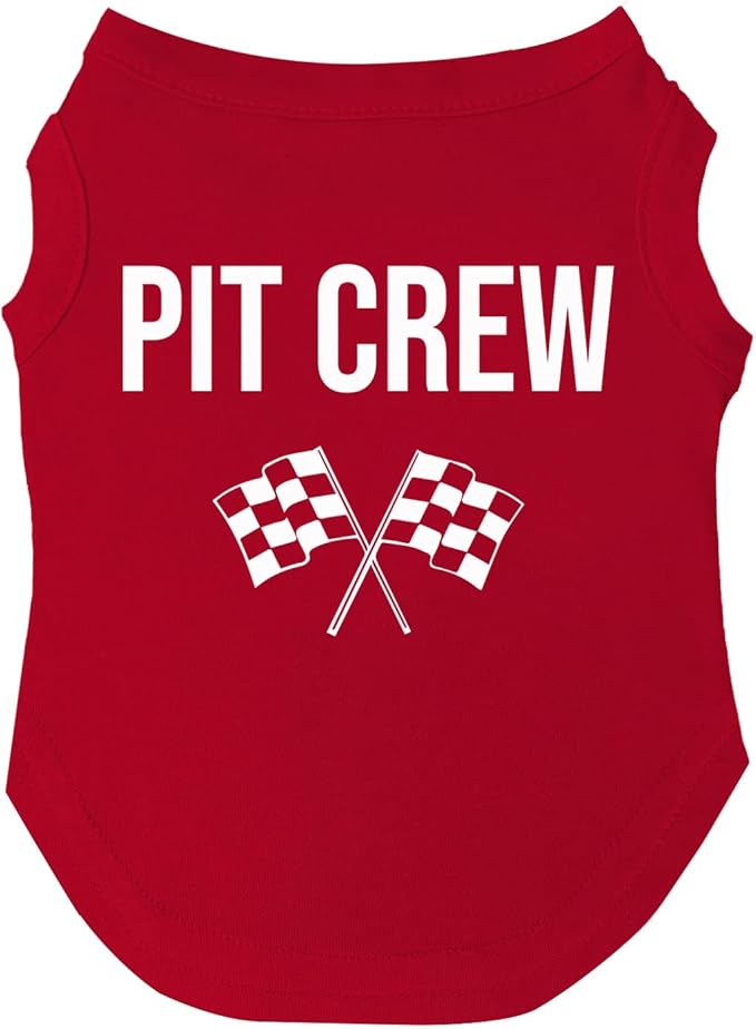 Pit Crew Dog Tee Shirt | Sleeveless | Racing | Motor Sport Fan | Trackside | Fast Lane | Birthday (Red, Large 49)