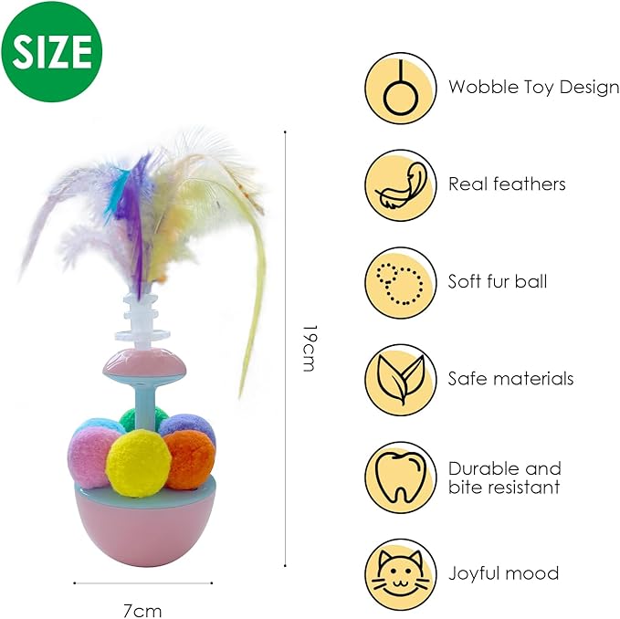 Wobble Cat Toy - Self Righting Feather Toy for Cats & Kittens, Rocks & Sways, Fun & Engaging Play- Interactive Kitten Enrichment Feather Toy for Cats to Play Alone （Contains Catnip）