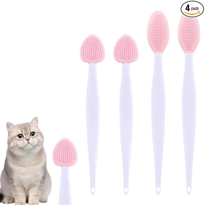 JJUNW 4Pcs Cat Acne Chin Treatment, Cat Acne Brush Set, Black Seed Exfoliating Brush, Dual Sided Silicone Cat Brush, for Cats Chin Acne and Blackhead Exfoliation