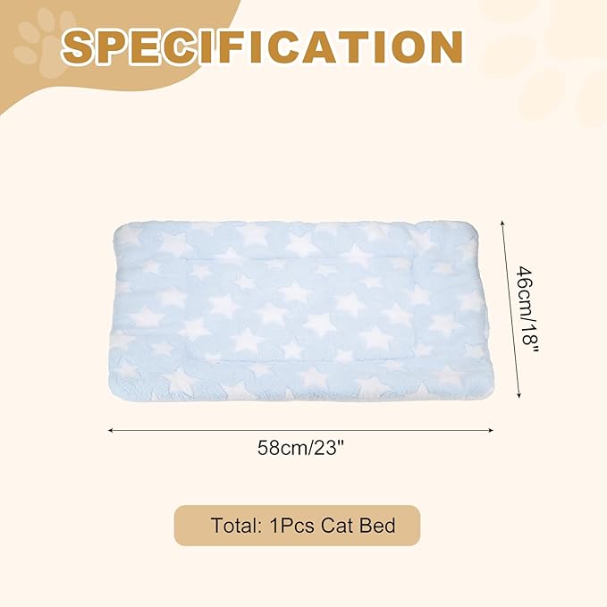 Dog Cat Bed Mat, Soft Coral Fleece Pet Cushion Pad with Cute Stars Print, Warm Washable Pet Bed 23x18 Inches, (Blue), Intended for Medium Small Dog Cat