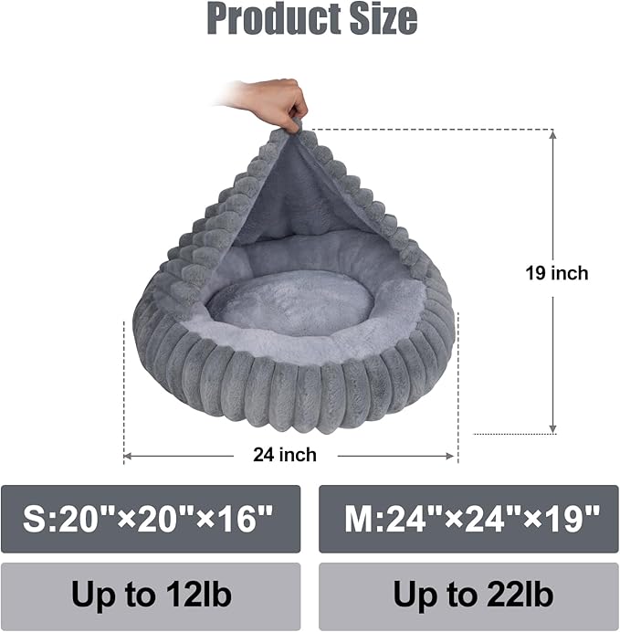 Cat Beds for Indoor Cats, 2 in 1 Cat Cave Bed Kitten Bed for Small Pets, Small Dog Bed with Cover, Pet Bed for Puppy and Kitten with Anti-Slip Bottom-Dark Gray-24 inches