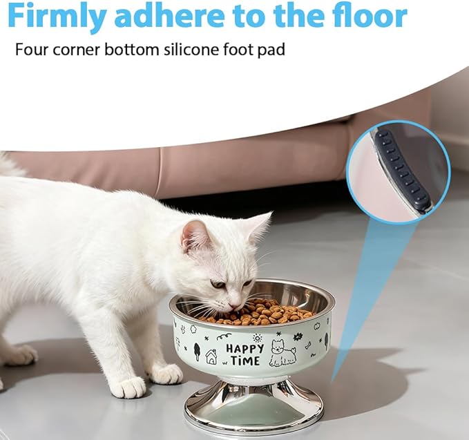 Stainless Steel Cat Bowl, Cute Cat Dish with Non-Slip Base, Large Diameter Pet Feeder Tool for Cats/Kittens/Dogs