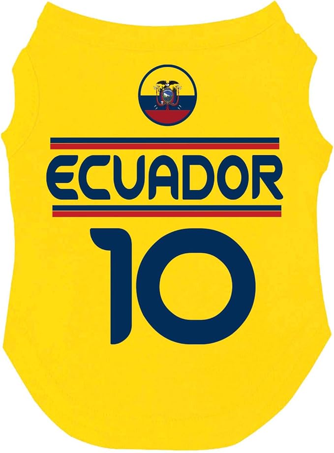 Ecuador Flag Soccer Jersey Style Dog Tee Shirt | Sleeveless Breeds | International Soccer | Game Day |Yellow, 5X-Large 1787