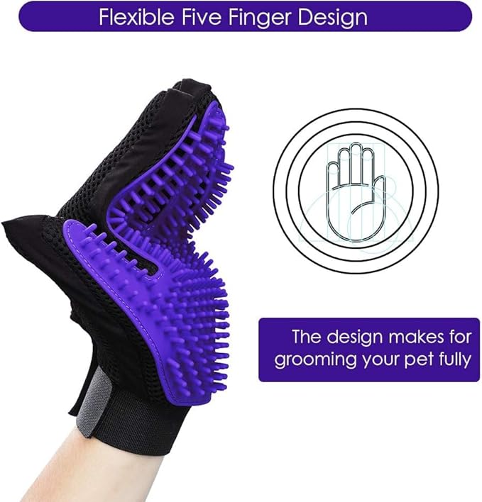 DELOMO Pet Hair Remover Glove - Gentle Pet Grooming Glove Brush - Deshedding Glove - Massage Mitt with Enhanced Five Finger Design - Perfect for Dogs & Cats with Long & Short Fur - 1 Pack, Purple