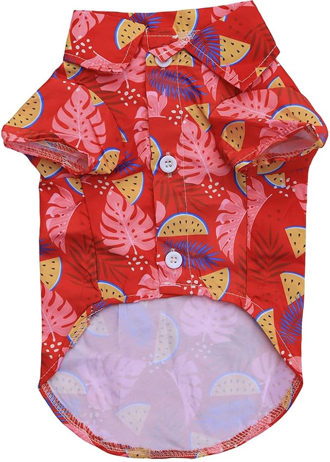 Tangpan Hawaiian Beach Coconut Tree Print Dog Shirt Summer Camp Shirt Clothes(Red,S)