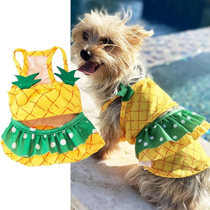 Funny Dog Swimwear Bikini Summer Dog Clothes Beach Swimsuit Puppy Bathing Suit Puppy Vest Cooling Pet Shirt for Small Dogs, Cat Apparel (X-Large, Yellow Pineapple)
