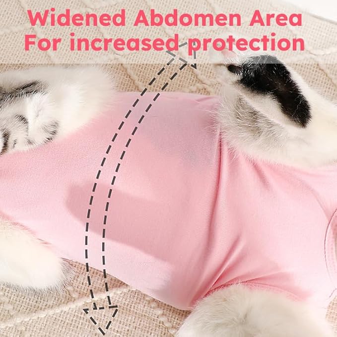 Hpetppy Cat Recovery Suit After Surgery, Breathable Cat Surgery Recovery Suit for Spay Abdominal Wounds or Skin Diseases, E-Collar Alternative Wear for Small Male Female Pets (Pink,L)
