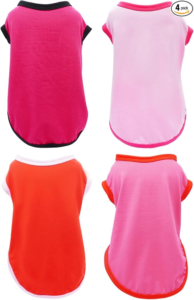 PET SHOW 4 Pack Blank Dog Shirts for Small Medium Dogs Female Tank Top Tee Solid Red Pink T-Shirts Pets Daily Plain Sleeveless Vest Cats Puppy Clothes Girls(Medium)