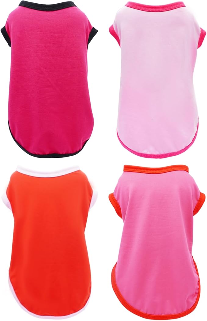 PET SHOW 4 Pack Blank Dog Shirts for Extra Small Doggies Female Tank Top Tee Solid Red Pink T-Shirts Pets Daily Plain Sleeveless Vest Cats Kittens Puppy Clothes Girls(X-Small)