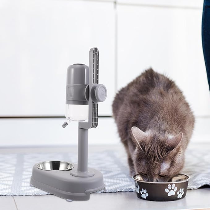 Beavorty Double Feeder Bowl Stainless Steel Pet Water and Food Dispenser with Automatic Watering Function for Dogs and Cats, Hanging Cage Compatible Pet Food Fountain