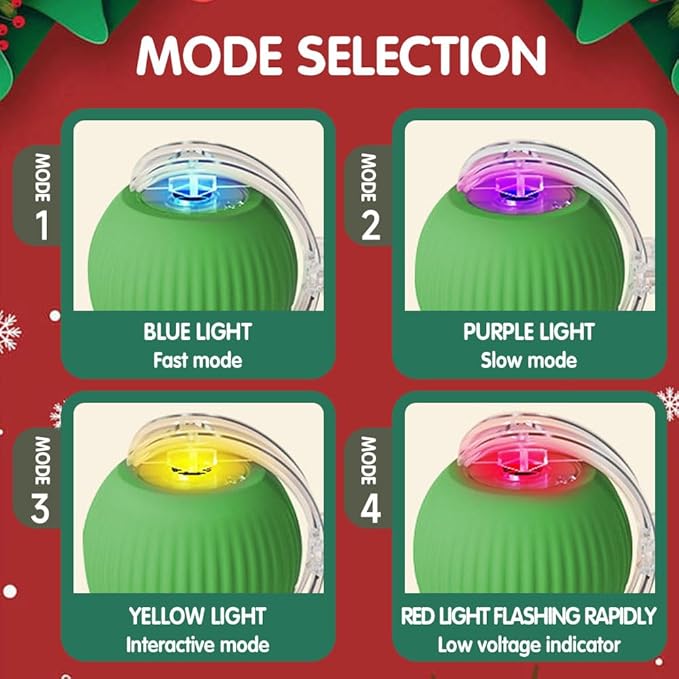 Interactive Cat Toys for Indoor Cats, Interactive Pet Toy Ball, Cat Toy Ball for Bored Indoor Cats, Smart Rolling Ball for Dogs & Cats (Red+Green+Grey)