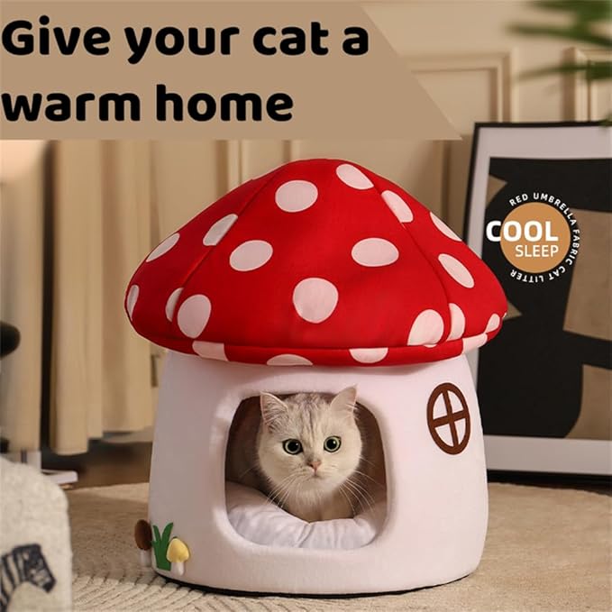 LYFJMUS Mushroom Cat Bed Chocolate Cookie Cat Beds for Indoor Cats Mushroom Cow Shape Cat Cave Bed Cat Tent with Removable & Washable Cushion Pillow Cat House Bed for Cats Small Dogs ﻿
