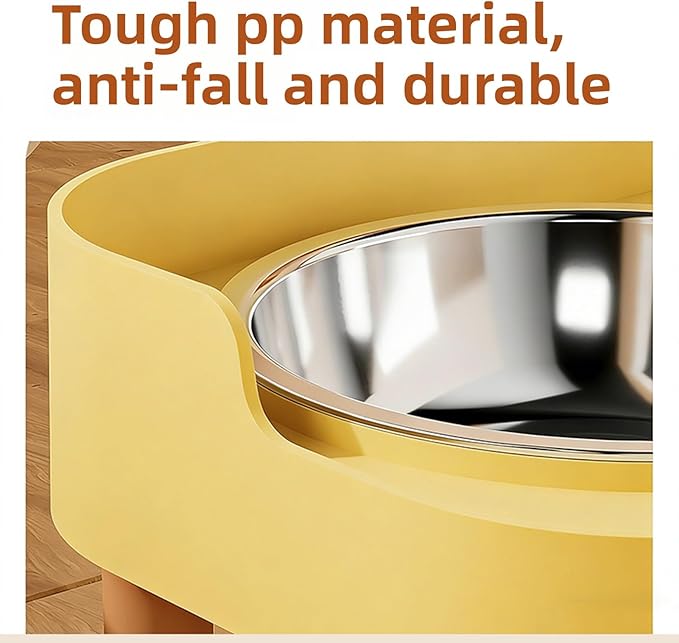 Cat Food Bowl, Elevated Cat Feeding Station Splashing Proof Raised Dish with 2 Stainless Steel Bowls for Pet Small Animals