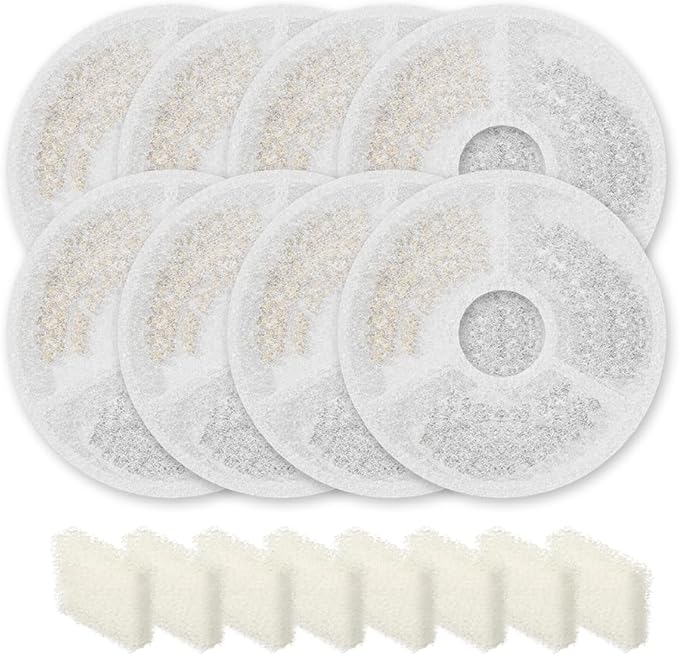 SARPAWS 8 Pack Replacement Filters & 8 Pack Pre-Filter Sponges Set – Official Replacement Filters for Sarpaws Cat Drinking Water Fountains Dog Water Dispenser-FW1