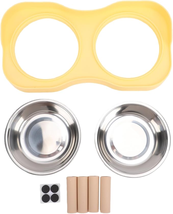 Cat Food Bowl, Elevated Cat Feeding Station Splashing Proof Raised Dish with 2 Stainless Steel Bowls for Pet Small Animals