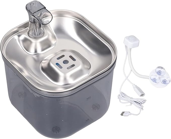 Focket Pet Water Fountain, Automatic Stainless Steel Cat Water Fountain Dog with Ultra Quiet Pump Filter Visible Level Non Slip Base for Cats Dogs Multiple Pets