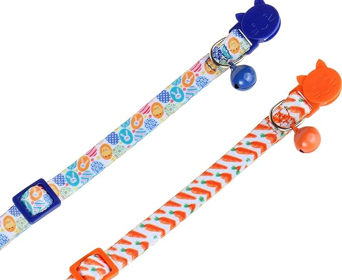 BoomBone Easter Cat Collar Breakaway, Set of 2 Spring Kitten Collars with Bell