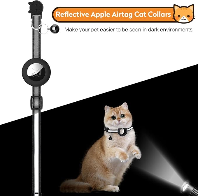 Airtag Cat Collar with Bell, Reflective Nylon Kitten Collar with Apple Air Tag Holder and Breakaway Safety Buckle for Puppy Girl Boy Cats, 3/8" in Width and Lightweight, Blue