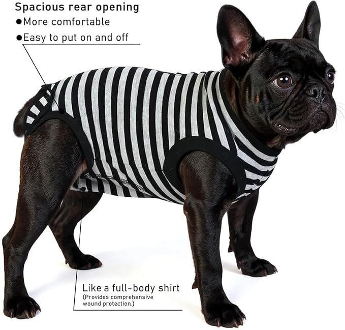 Dog Surgery Recovery Suit Dogs Neuter Spay Female Male Protective Clothes,Black Striped XXL