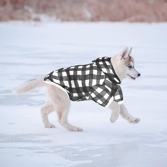 Plaid Dog Sweaters Hoodies Sweatshirts for Dogs Cats, Warm and Soft Cold Weater Coats for Christmas (Black, Medium)