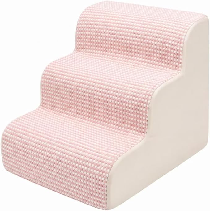 Dog Stairs for Small Dogs，35D Pet Stairs Steps 15” H with Durable Non-Slip Waterproof Fabric Cover, Slope Stairs to Bed for Small Dogs and Cats or Pets Joints, 3 Step Dog Ramp for Couch and Bed