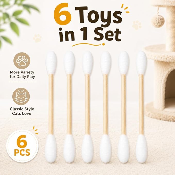 Cotton Swab Cat Toys with Catnip, 6 Pack Catnip Toys for Indoor Cats, Giant Kitty Kicker Plush Chew Sticks, Durable Felt Interactive Cat Toys for Kittens and Adult Cats (Beige)