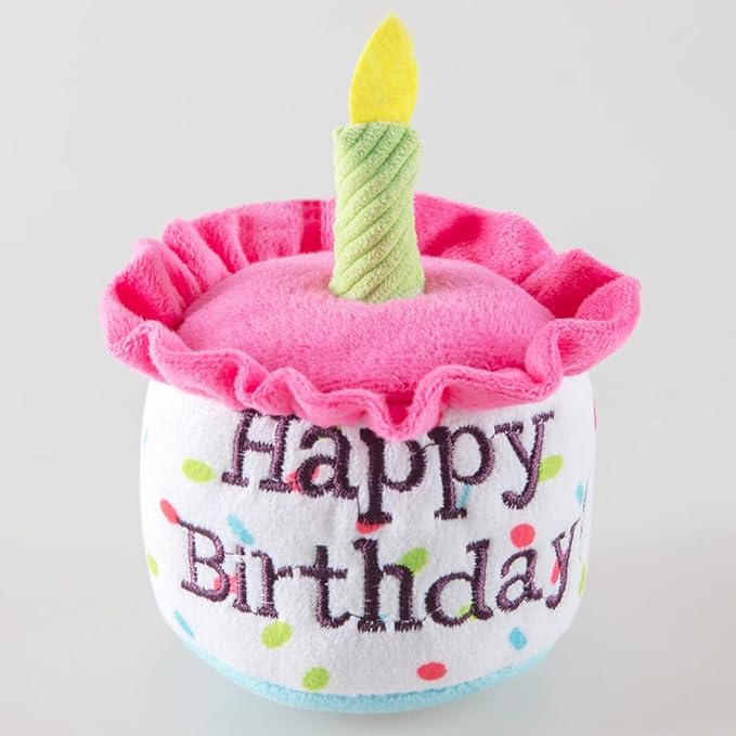 Happy Birthday Cake Catnip Toys, Birthday Cake Shaped Chew Toys for Kitten Funny Cats Gifts Plush Cat Birthday Party Toys, Pink
