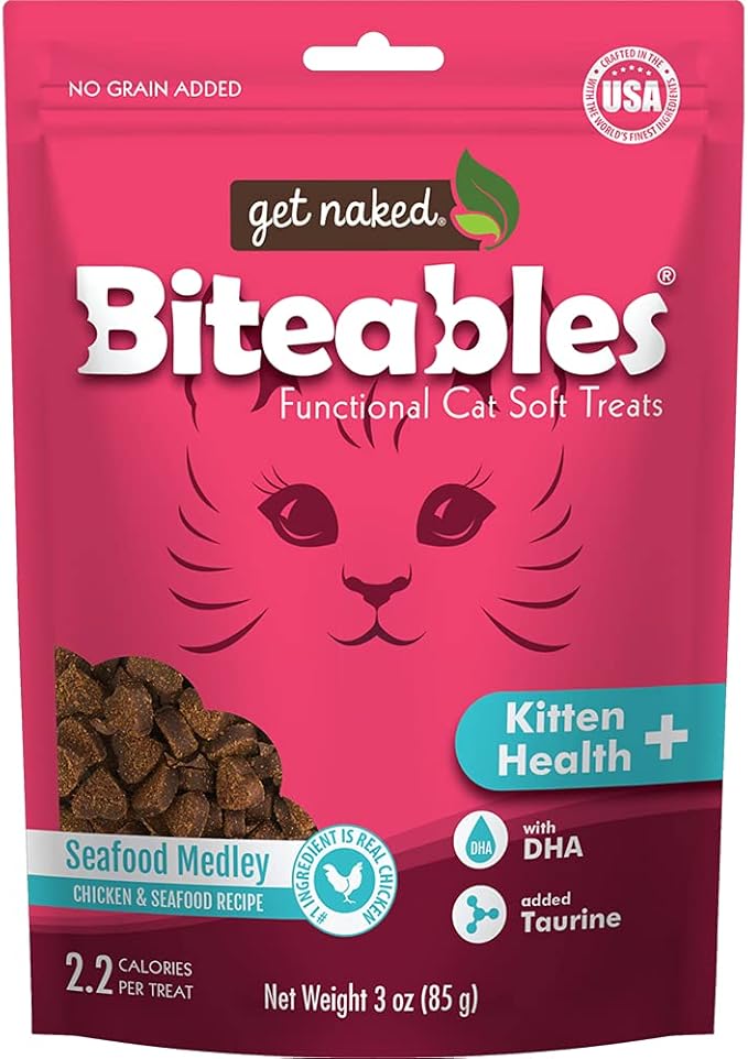Get Naked Biteables Natural Soft Treats for Cats, Kitten Health Plus, Seafood Medley Recipe, 3 oz, 1 Pouch