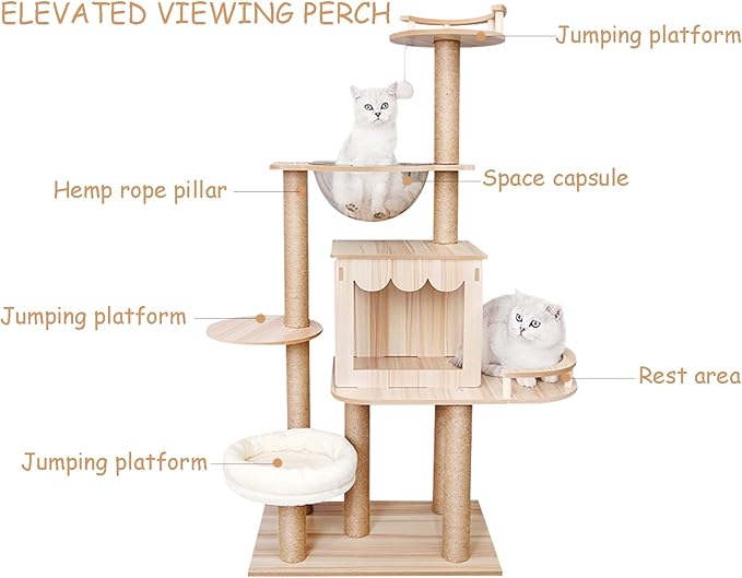Cat Tree Modern Cat Tower for Indoor Cats, Multi-Level Cat Condos with Scratching Post & Resting Platforms for Large/Small Cat Climbing, Cat Activity Center Playground
