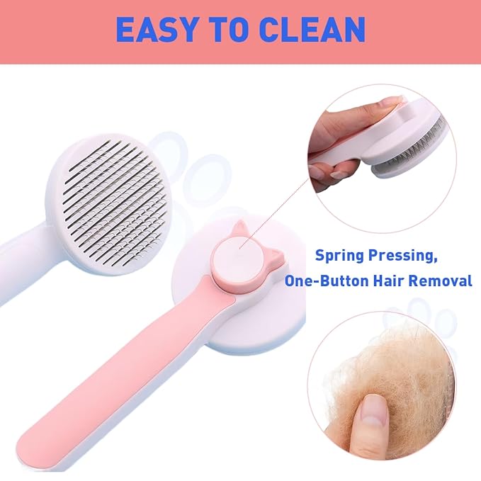 Cat Brush for Shedding, Pet Hair Remover Glove & Flea Comb, Grooming Brush for Long or Short Haired Cats, Kitten & Rabbit Massage Tool, Removes Loose Fur, Indoor Pet Accessories