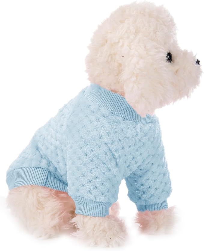 POMIU Dog Sweater, Dog Sweaters for Small Medium Dogs or Cat, Warm Soft Flannel Pet Clothes for Dogs Girl or Boy, Dog Shirt Coat Jacket (Ice Blue+Light Coffee+Teal, X-Large)