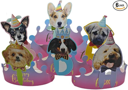 Pet & Human Matching Birthday Crowns: 6 Styles Adjustable (6.69-7.84inch) Paper Hats for Dog/Cat & Owner - Fashionable Party Hats for Pet Birthday, Home/Garden Celebrations, Family Photo Shoots