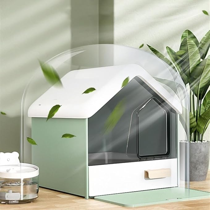 Pet Supplies, Hooded Cat Litter Box - Privacy, No Mess, Portable & Easy Clean(Green)