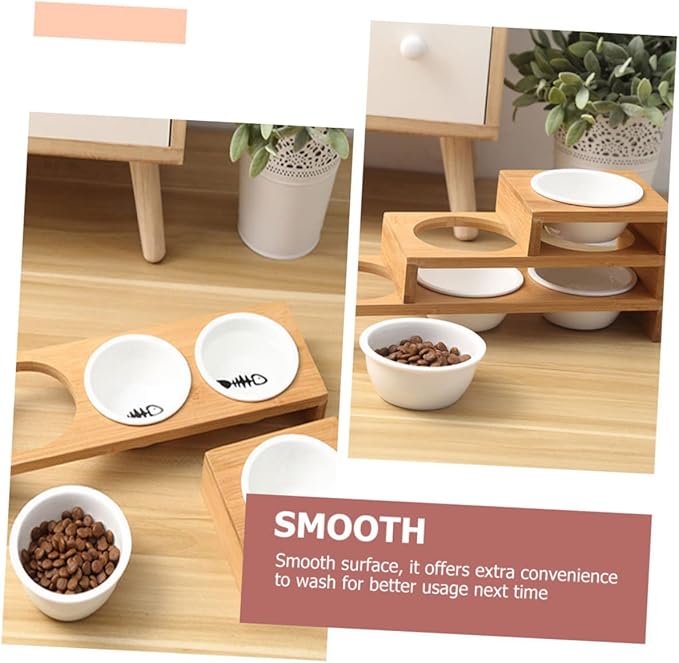 1set Elevated Ceramic Cat Bowl with Stand Convenient Multi-Function Feeding and Watering for Cats and Kittens Easy to Wear-Resistant Design