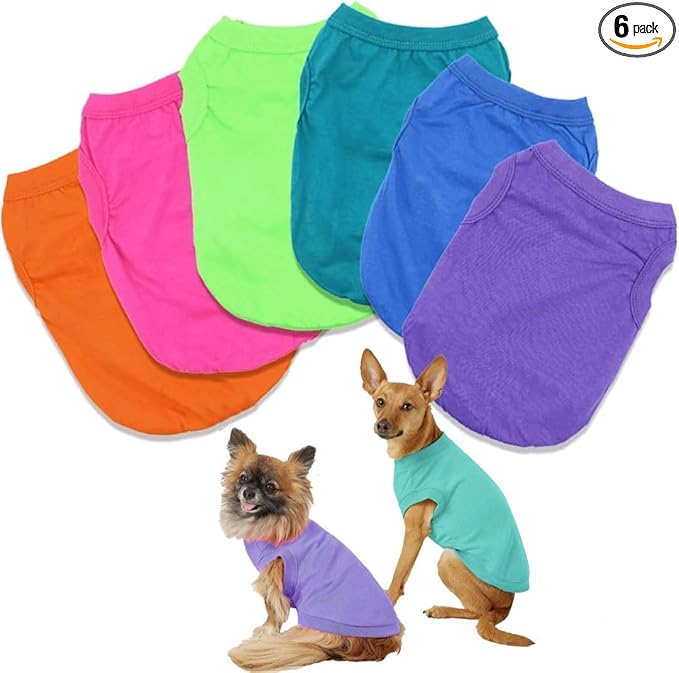 6 Pack Plain Dog T Shirts 100% Cotton Solid XS Puppy Clothes Blank Dog Clothes Girl Puppy Tshirt for Boy Dogs Shirts Pet T-Shirt for Small Medium Large Dogs Cats, XL