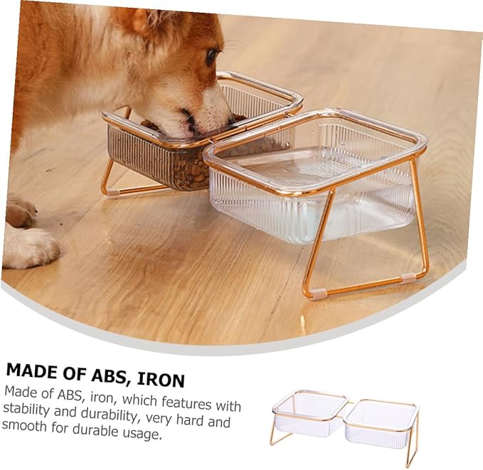 OUNONA Double Elevated Cat Bowl Set, Tilted Raised Iron Pet Feeder with Bowls, Neck Protection Design for Cats and Puppies, Easy-Clean Feeding and Watering Station