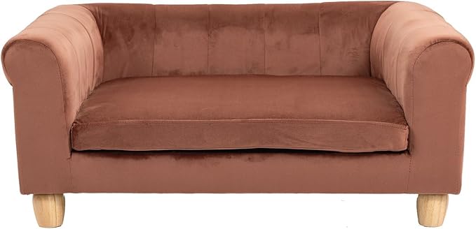 CRITTER SITTERS 33” Faux Suede Ped Bed in Brown, Durable Washable Sofa Couch for Small & Medium Cats & Dogs, Must Have Accessory for Yorkies, Shih Tzus & Frenchies, Kitten & Puppy Essential Furniture