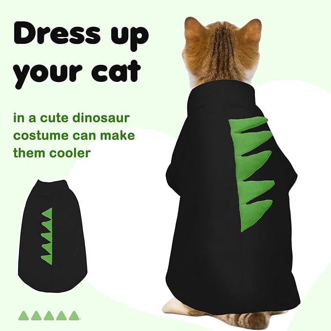 DENTRUN Sphynx Cat Clothes, Cute Dinosaur Design Hairless Cat Costume, Breathable Cotton Shirts Cat Clothes for Cats Only, Round Collar Kitten Daily T-Shirts with Sleeves, Cats Funny Cosplay Apparel