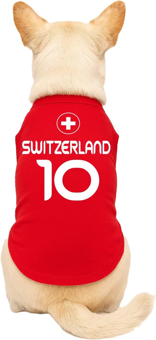Switzerland Flag Soccer Jersey Style Dog Tee Shirt | Sleeveless Breeds | International Soccer | Game Day |Red, X-Large 1794