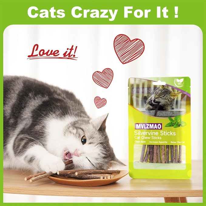 Silvervine Sticks for Cats Natural Catnip Kitten & Cat Chew Stick Toys Chew Sticks Teeth Molar Chewing Toys for Cat Kitty Gifts