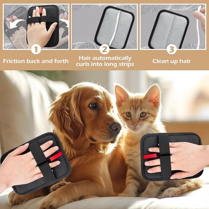 2 PCS Pet Hair Removal Glove Electrostatic Pet Hair Remover Reusable Animal Fur Removal Tool Cat & Dog Grooming Gloves Brush for Couch Carpet Curtain Furniture Laundry