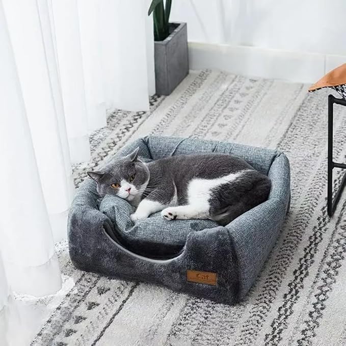 Cozy Plush Cat Cave Bed, Gray, Indoor Self-Warming Enclosed Pet House with Non-Slip Bottom